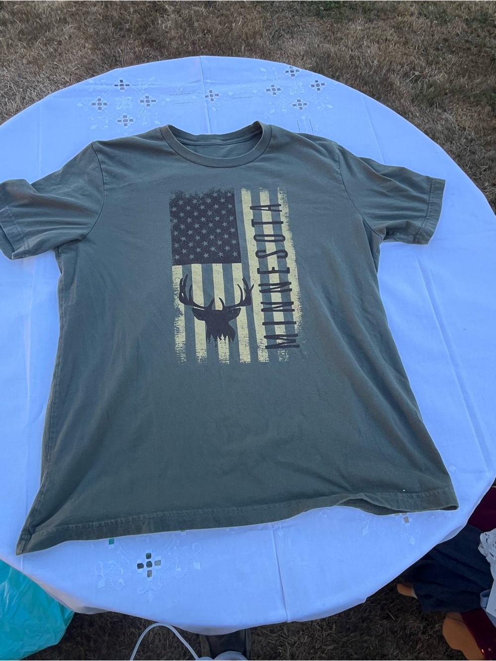 Men's Olive Short Sleeve Graphic Tee with Deer Flag